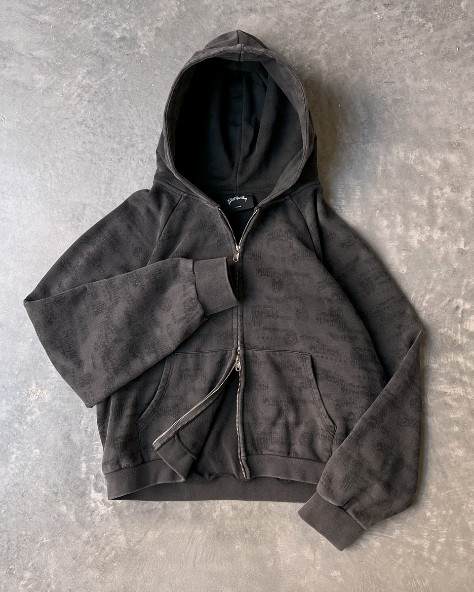 ★NOMANUAL★ ML HOODED ZIPUP WASHED BLACK NM63HD01M1WB rhinestone zip-up hoodie - Man Of The Hour | 60% - Asian